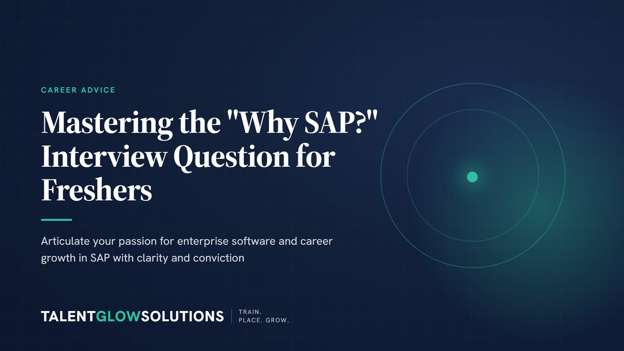 A job candidate confidently explaining their motivation to an interviewer, with a subtle overlay of SAP's enterprise software interface on a screen nearby.