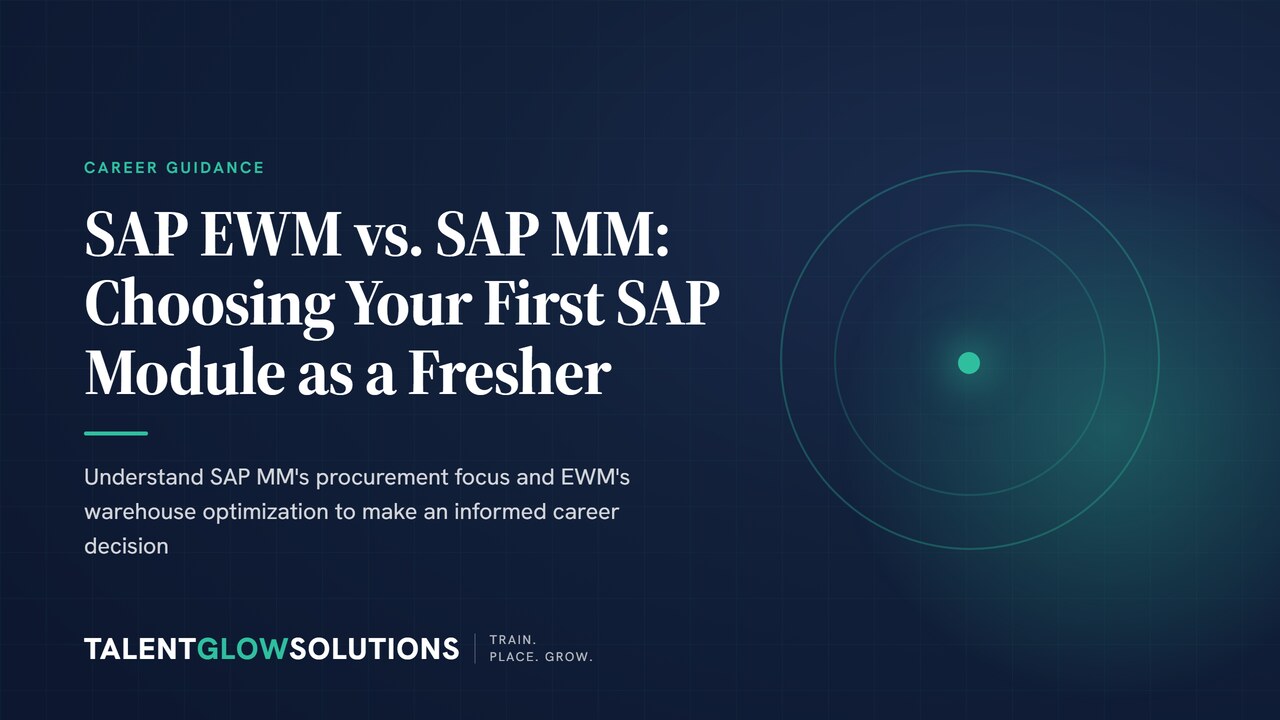 Split screen showing a person managing procurement documents on one side and another person optimizing warehouse operations with a tablet on the other, representing SAP MM and EWM.
