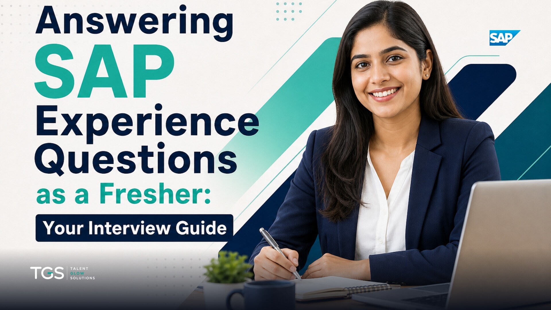 A young professional confidently shaking hands with a recruiter in a modern office setting, with subtle SAP interface elements overlaid digitally.