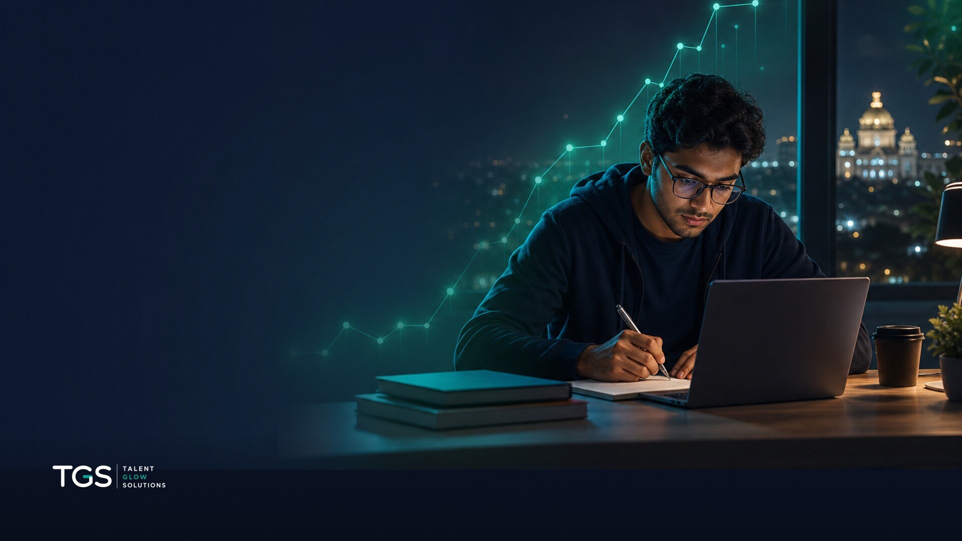 Person intensely studying coding problems on a laptop, surrounded by notes and diagrams, with a calendar marked for four weeks.
